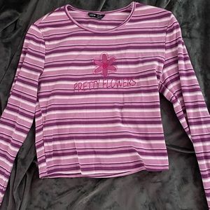 Long Sleeve Stripe Flower Power Crop Top